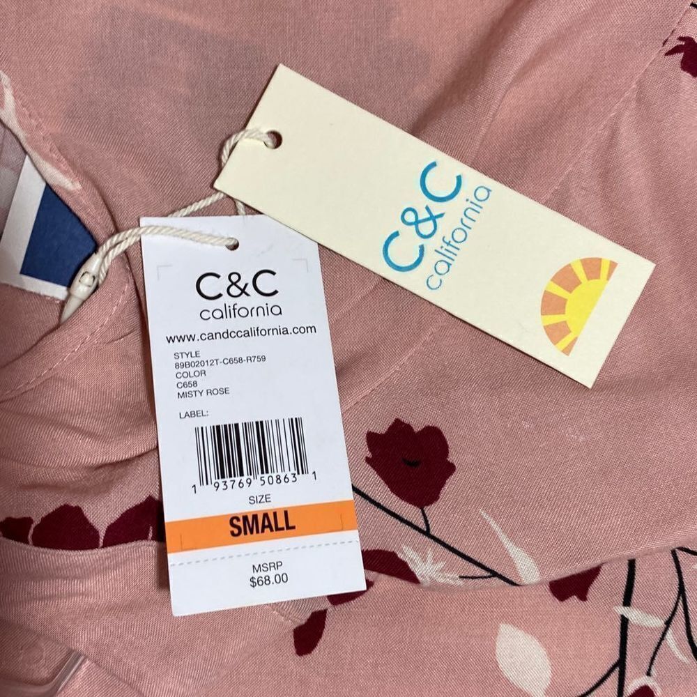 C‎ & C California Pullover Pink Floral Size Small Long Sleeve Blouse - Picture 4 of 11